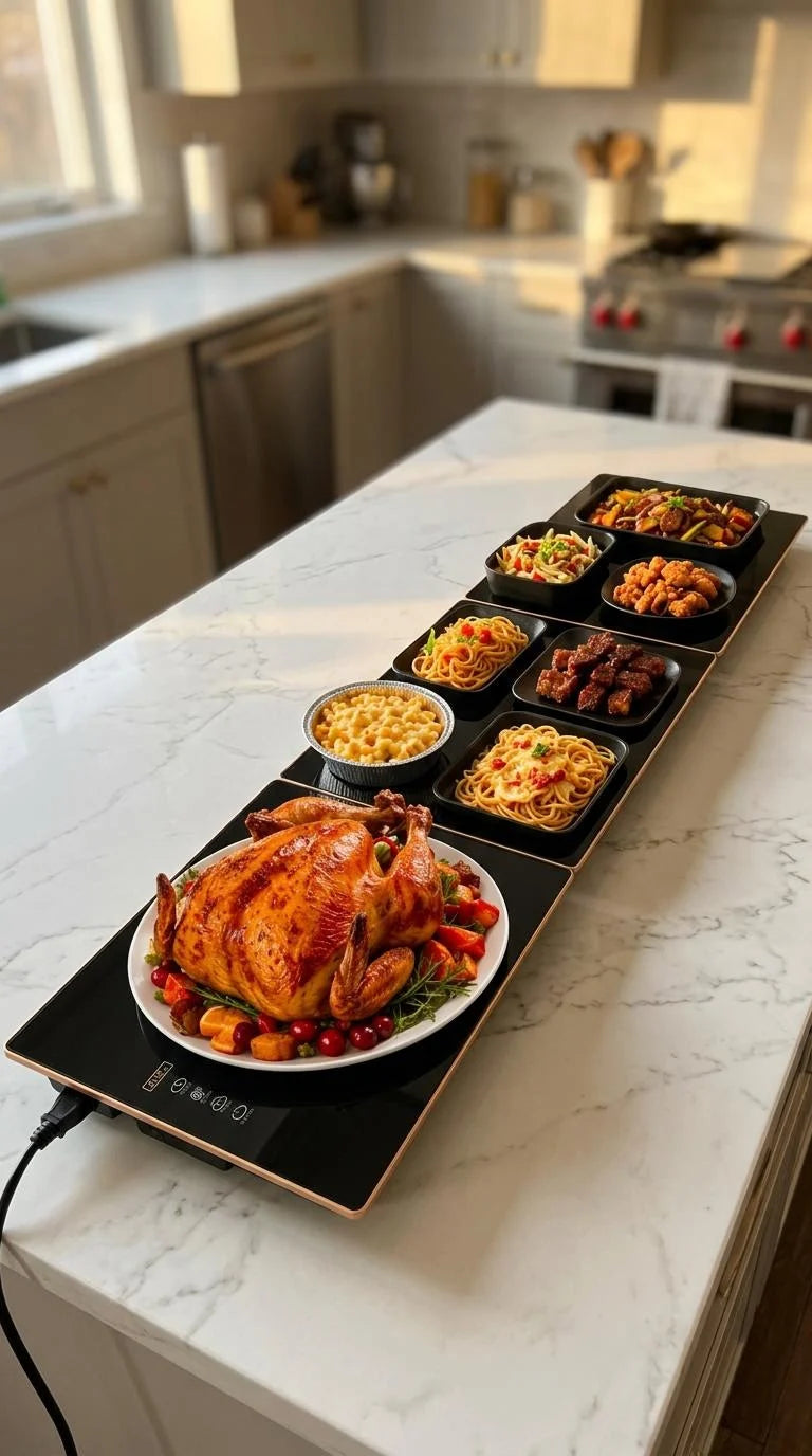 Electric Buffet Food Warming Tray - Black & Gold