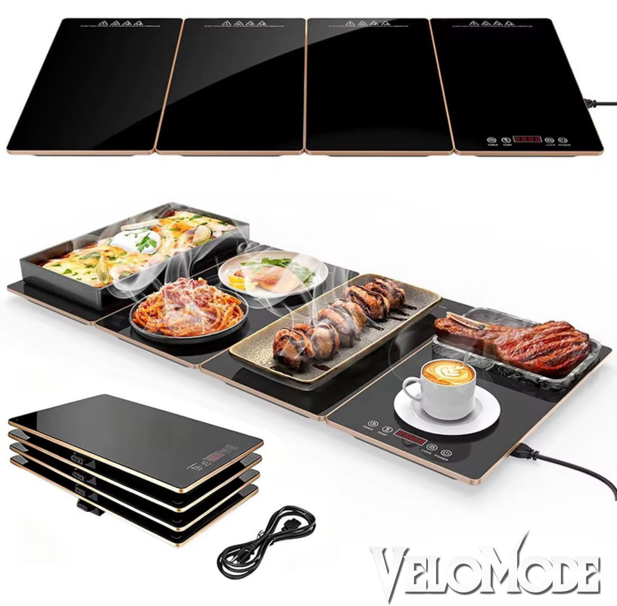 Electric Buffet Food Warming Tray - Black & Gold